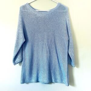 Chicos Sweater Size 2 Large Baby Blue Pullover Lightweight Lagenlook Coastal